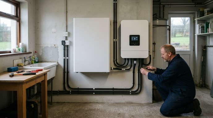 Can I Use Solar Energy During Power Outages? 2 Solar inverter on standby in an Irish utility room during a grid power cut