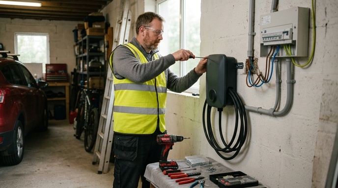 EV Charger Grant in Ireland: 2026 SEAI Rates and How to Apply 2 Wall-mounted home EV charger installed on the exterior of an Irish home