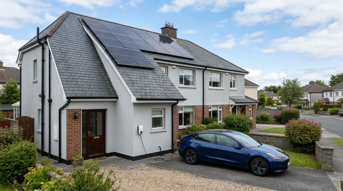 EV Charger Grant in Ireland: 2026 SEAI Rates and How to Apply 3 Electrician installing a home EV charger inside an Irish garage